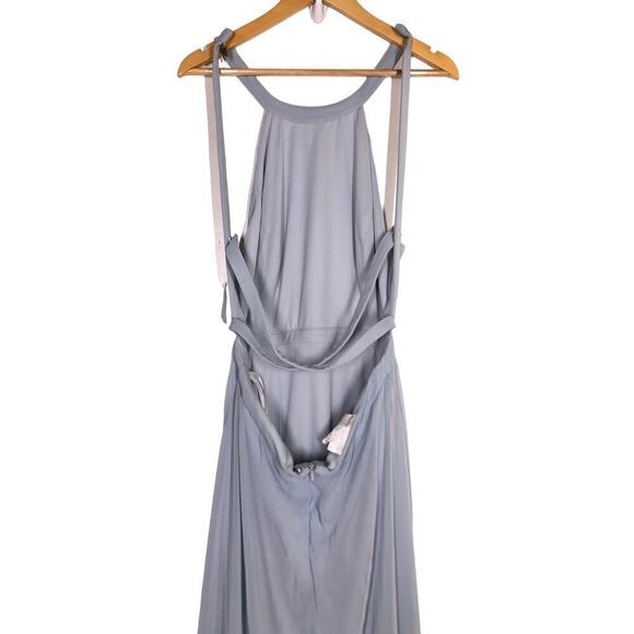 Dessy Collection Bridesmaid Dress Maxi Open Back High Neck Slit Blue NWT 4 - Picture 4 of 9